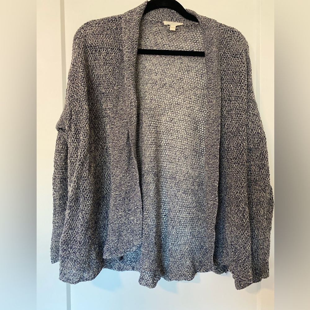 Eileen Fisher Womens 1X Navy Organic Linen Open Front Knit Cardigan Sweater